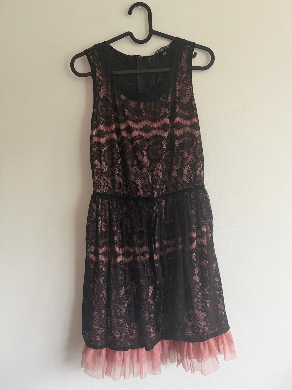 BeBop Black Lace Mini Dress with Pink Underlay